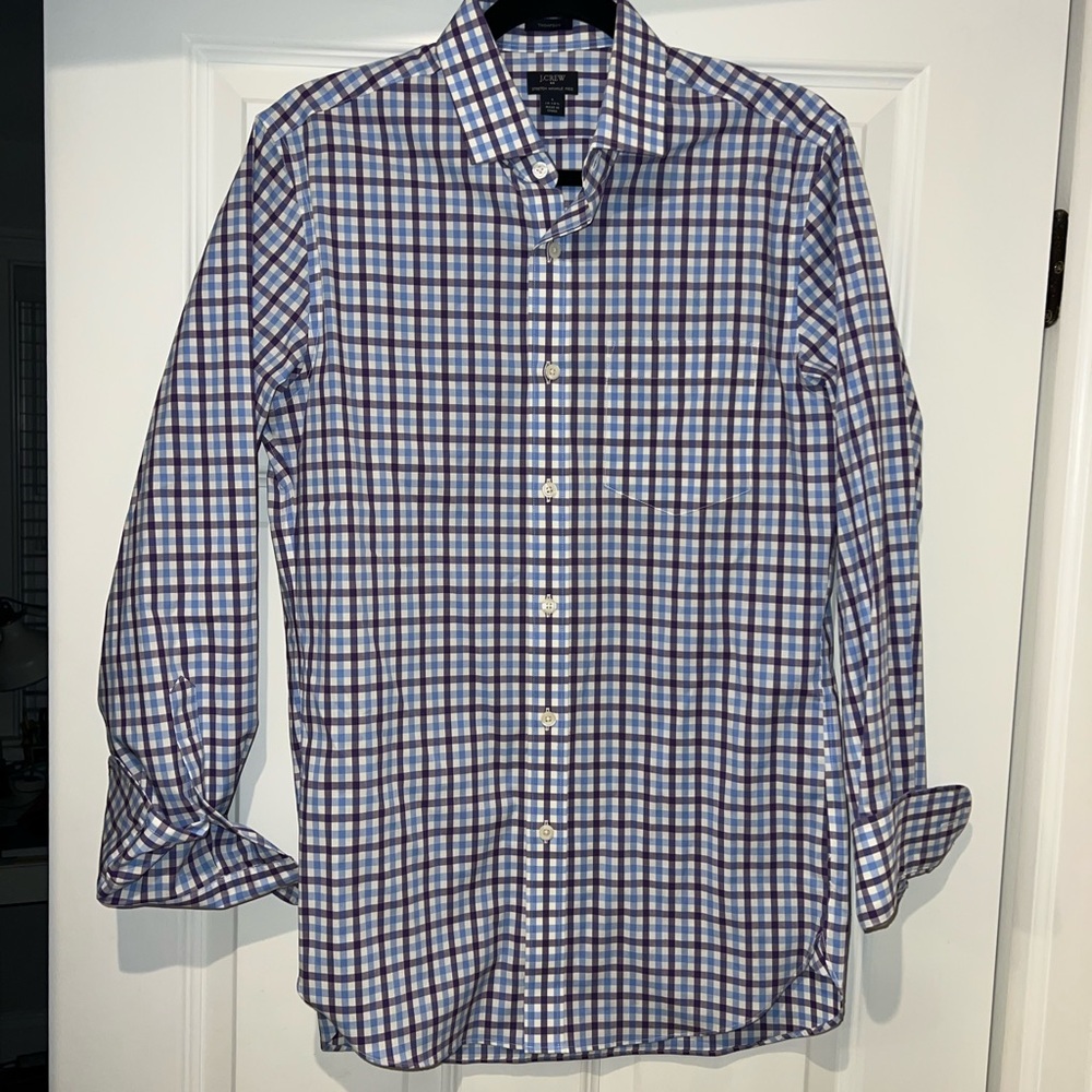 J. Crew Men’s Gingham Blue and Purple Oxford Button Up